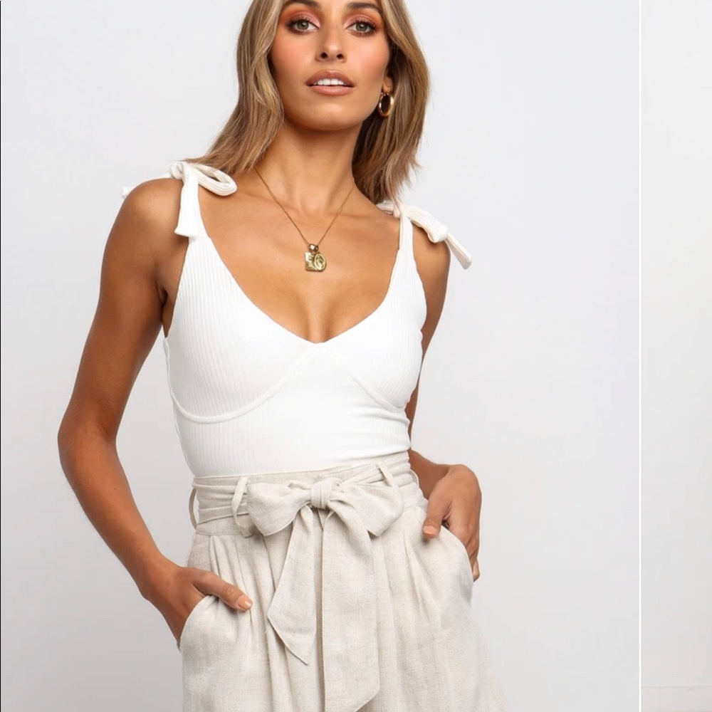 Petal & Pup White Tie-Strap Bodysuit